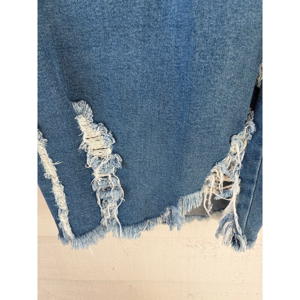 Vibrant M.I.U Distressed Denim Pencil Skirt Size M Made in USA High Waist - Picture 5 of 6